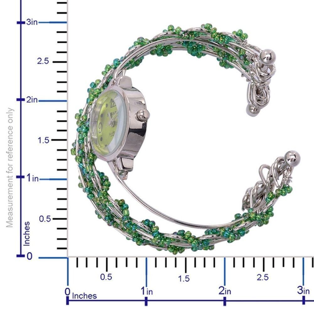 STRADA Cuff Watch With Green Bead - Picture 4 of 4